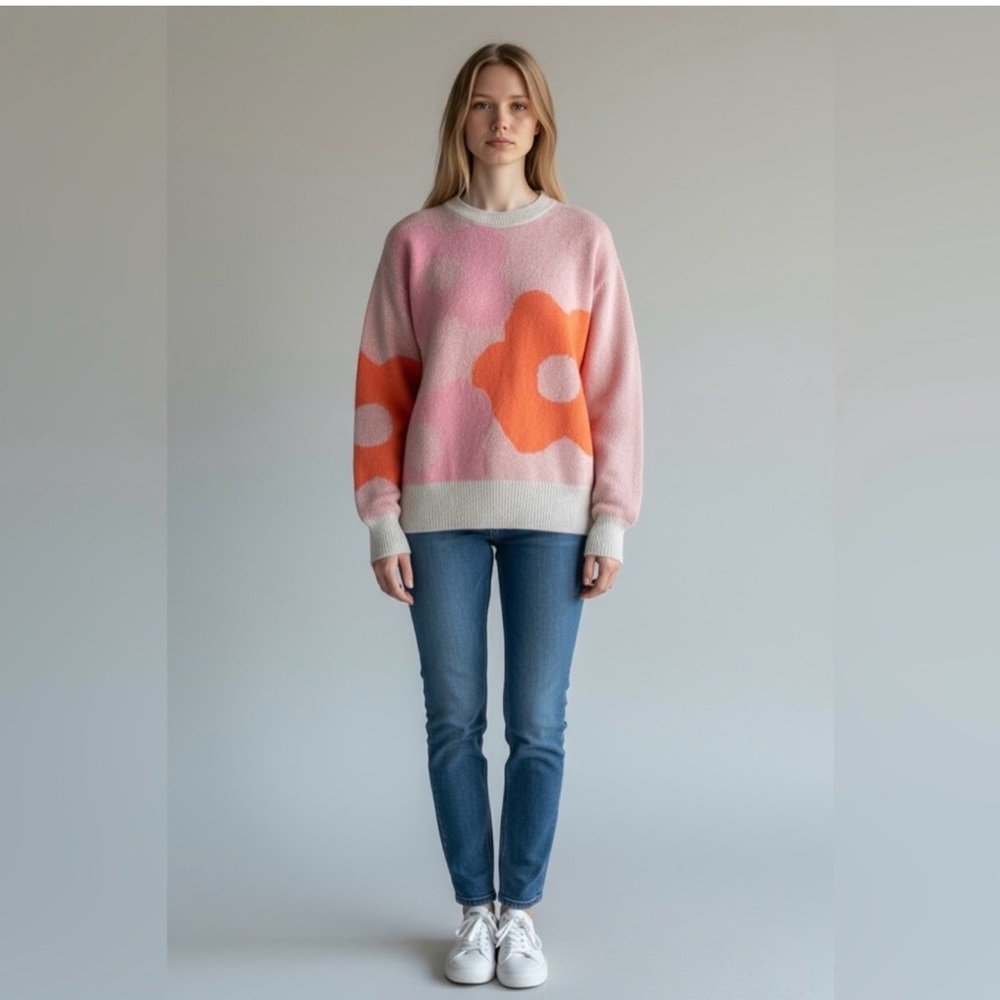 FRNCH Paris Women's Khenary Pink and Orange Floral Sweater L